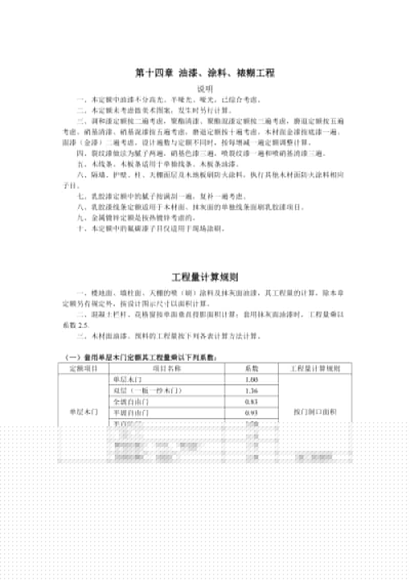 浙江省建筑工地进程预算定额20xx版(说明及计算规则)-第十四章油漆